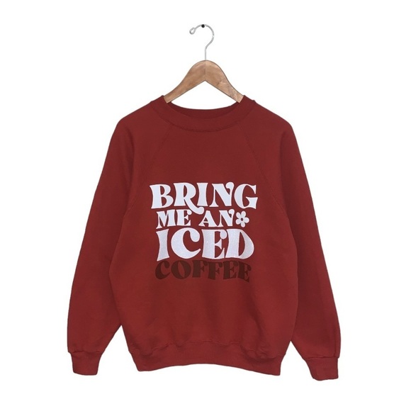 Hanes Crewneck Sweater Size‎ Medium Bring me an Iced Coffee Reworked Sweatshirt - Picture 1 of 6